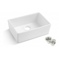 Kingsman Durable 23.75-Inch Fireclay Farmhouse Apron Single Bowl White Kitchen Sink with Strainer